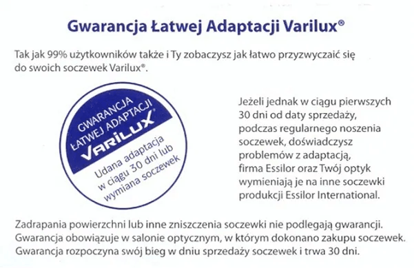Broszura informacyjna gwarancji łatwej adaptacji varilux